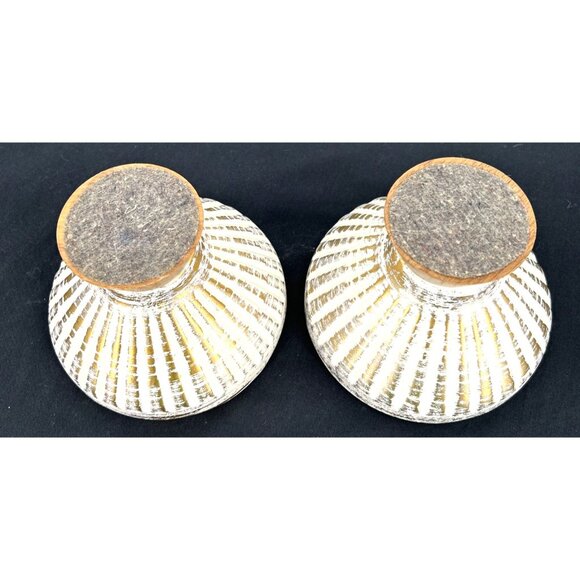 Haeger Gold Tweed Glaze Candleholders 22kt Lot of 2 Ceramic 4" Tall Wood Base - Picture 10 of 12